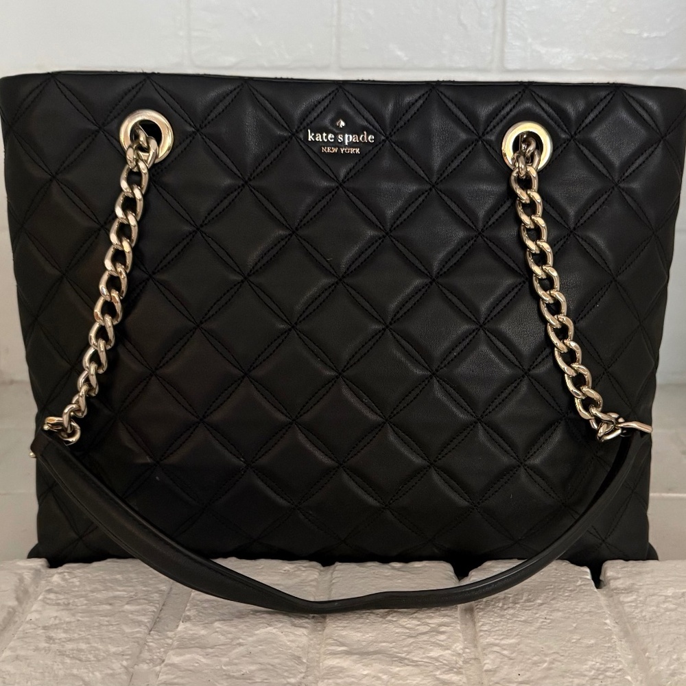 Kate Spade Carey Quilted Smooth Leather Large Tote Bag, Black